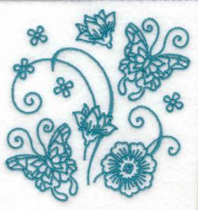 Picture of Redwork Butterflies & Flowers Machine Embroidery Design