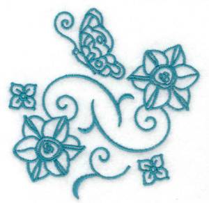 Picture of Butterfly and Swirls Redwork Machine Embroidery Design