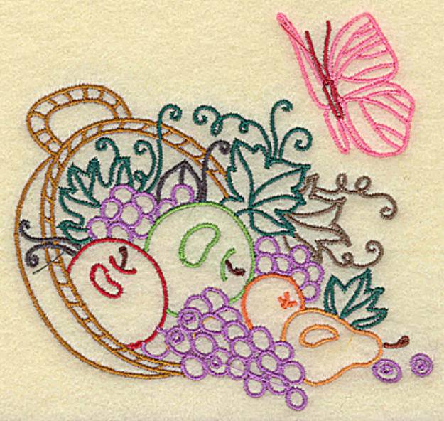 Picture of Fruit Basket and Butterfly Machine Embroidery Design