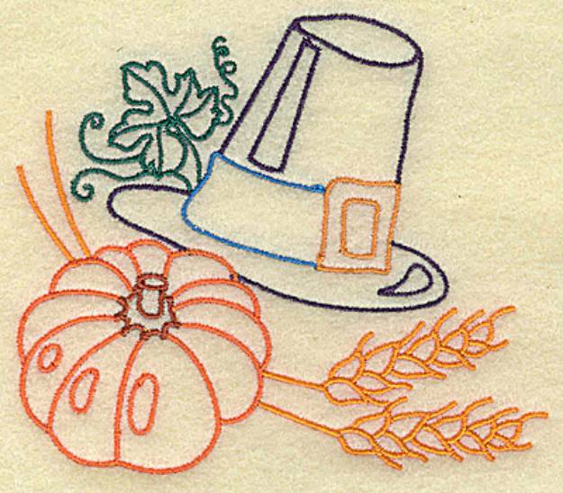 Picture of Pumpkin and Pilgrim Hat Machine Embroidery Design