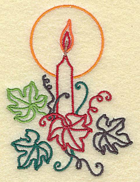 Picture of Candle with Leaves Machine Embroidery Design