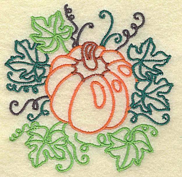 Picture of Pumpkin and Leaves Machine Embroidery Design
