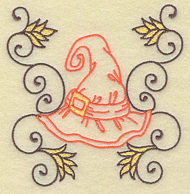 Picture of Witches Hat with Swirls Machine Embroidery Design