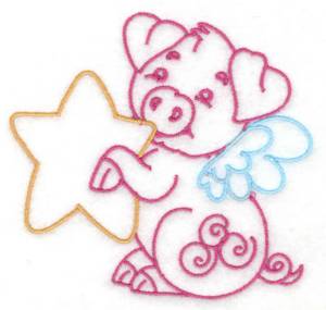 Picture of Flying Pig Holding Star Machine Embroidery Design