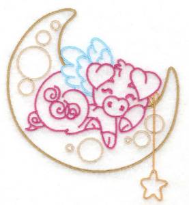 Picture of Pig Sleeping in Moon Machine Embroidery Design