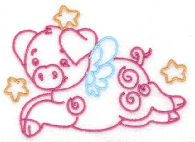 Picture of Flying Pig with Stars Machine Embroidery Design
