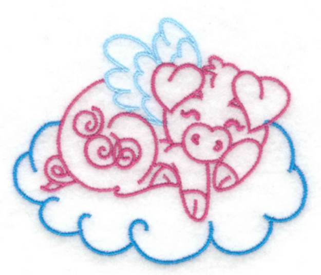 Picture of Pig sleeping on Cloud Machine Embroidery Design