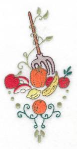 Picture of Pitchfork with fruit veggies and swirls Machine Embroidery Design