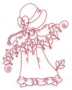 Picture of Girl Stringing Leaves Machine Embroidery Design