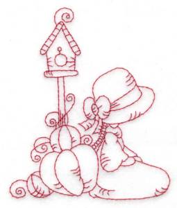 Picture of Girl & Birdhouse Machine Embroidery Design