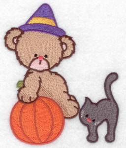 Picture of Witch Bear & Black Cat Machine Embroidery Design