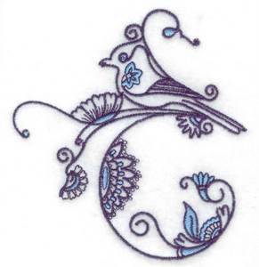 Picture of Bird In Swirls Machine Embroidery Design