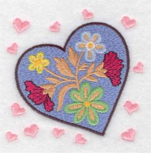 Picture of Heart With Flowers Machine Embroidery Design
