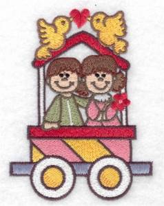 Picture of Love Bird Train Car Machine Embroidery Design