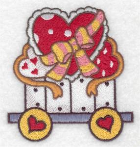 Picture of Hearts Train Car Machine Embroidery Design