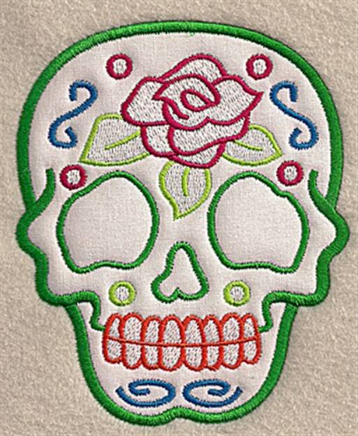 Picture of Rose Skull Applique Machine Embroidery Design