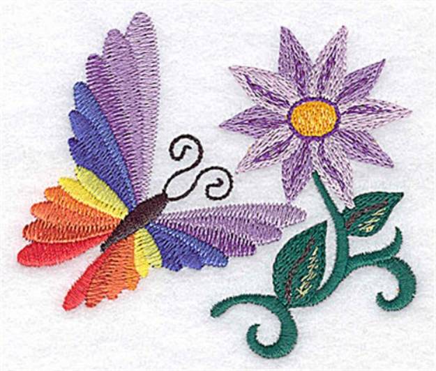Picture of Butterfly And Flower Machine Embroidery Design