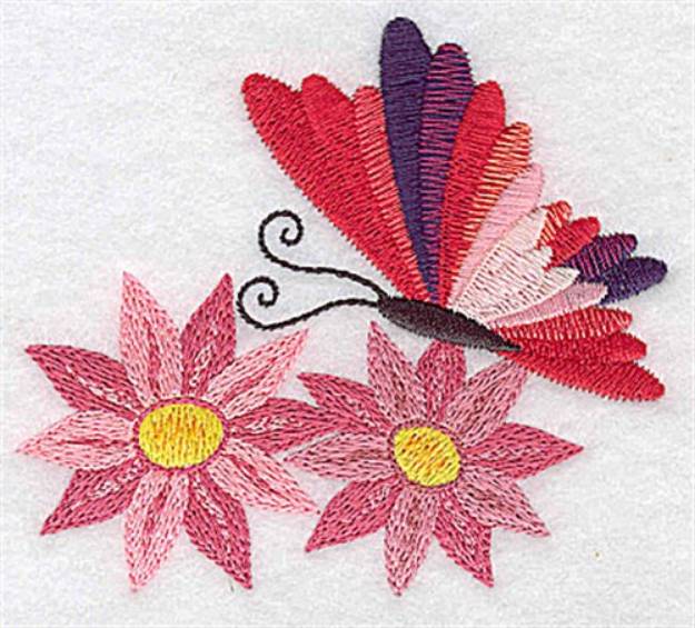 Picture of Butterfly Amid Flowers Machine Embroidery Design
