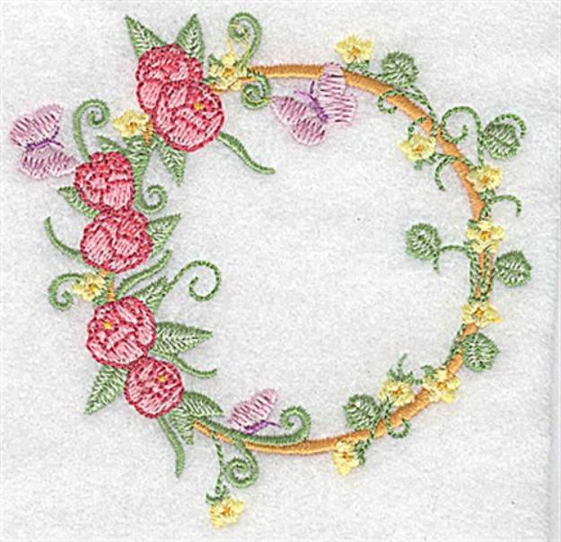 Picture of Peonies & Butterfly Circle Machine Embroidery Design