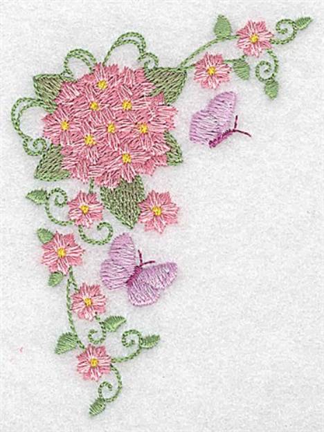 Picture of Hydrangea & Butterfy Corner Machine Embroidery Design