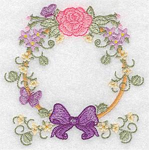 Picture of Rose, Bow & Butterflies circular Machine Embroidery Design