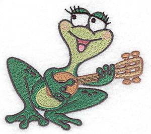 Picture of Frog with Guitar Machine Embroidery Design