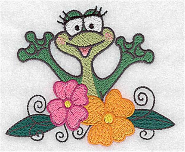 Picture of Frog and Flowers Machine Embroidery Design