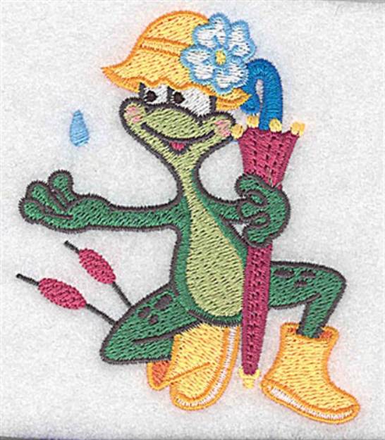 Picture of Rainy Day Frog Machine Embroidery Design