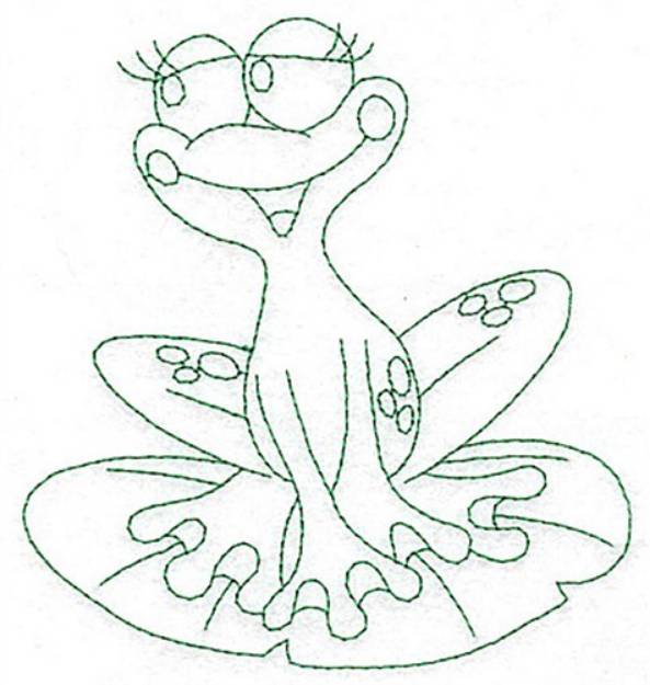 Picture of Frog & Lily Pad Bluework Machine Embroidery Design