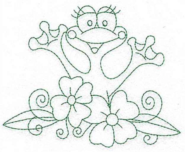 Picture of Frog & Flowers Bluework Machine Embroidery Design