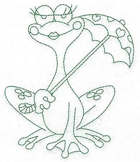 Picture of Frog & Umbrella Bluework Machine Embroidery Design
