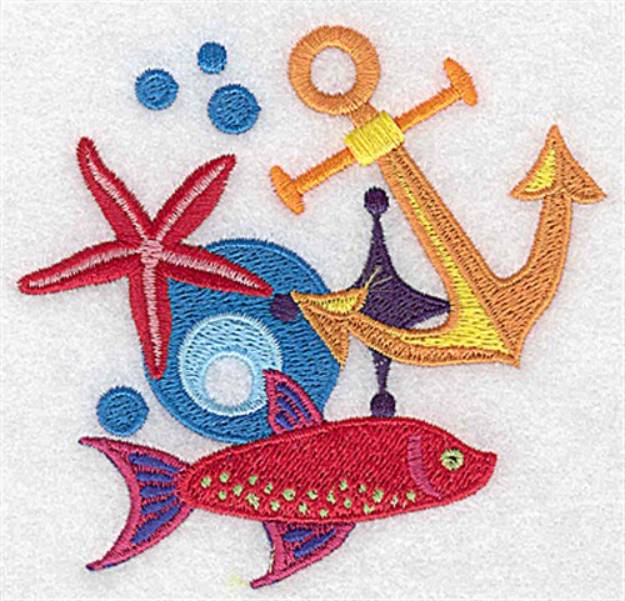 Picture of Anchor and Fish Machine Embroidery Design