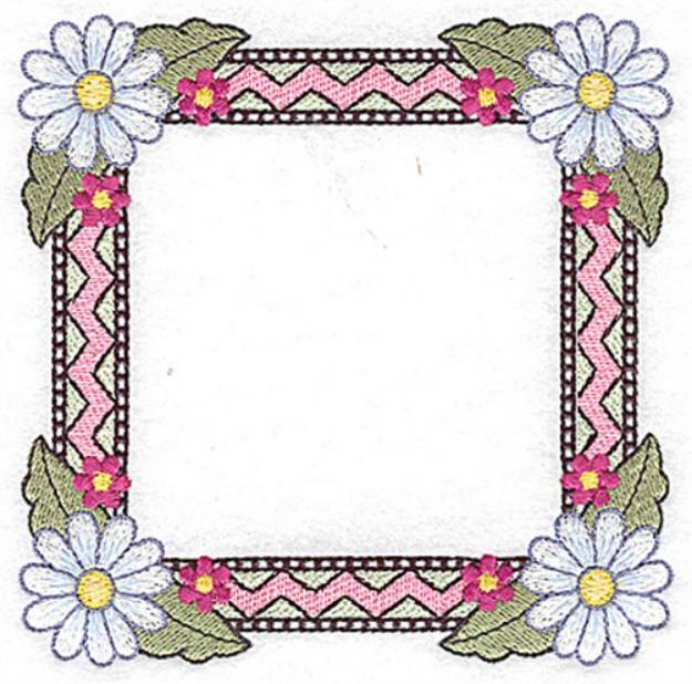 Picture of Daisy Zigzag Frame Machine Embroidery Design