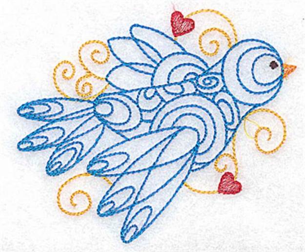 Picture of Bird & Hearts Outline Machine Embroidery Design