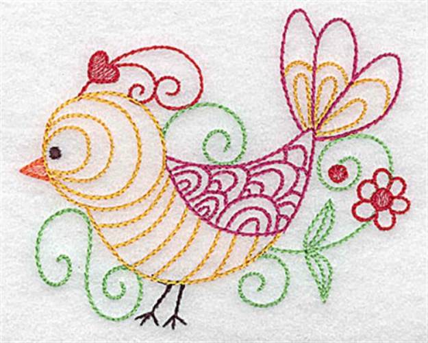 Picture of Bird & Flower Outline Machine Embroidery Design