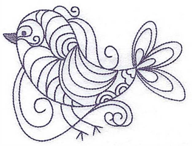 Picture of Swirly Bird Bluework Machine Embroidery Design