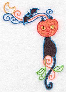Picture of Black Cat Pumpkin Corner Machine Embroidery Design