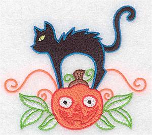 Picture of Cat On Pumpkin Machine Embroidery Design