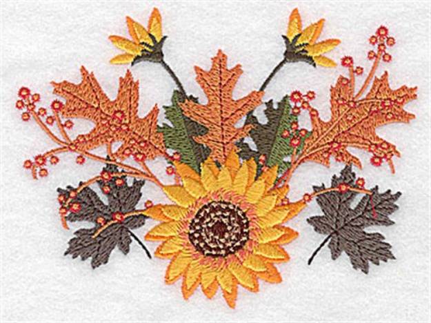 Picture of Sunflower & Leaves Machine Embroidery Design