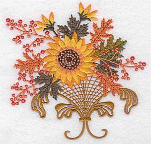 Picture of Sunflower With Leaves Machine Embroidery Design