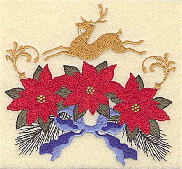 Picture of Poinsettias with Deer Machine Embroidery Design