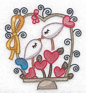 Picture of Kissing Birds Basket Machine Embroidery Design