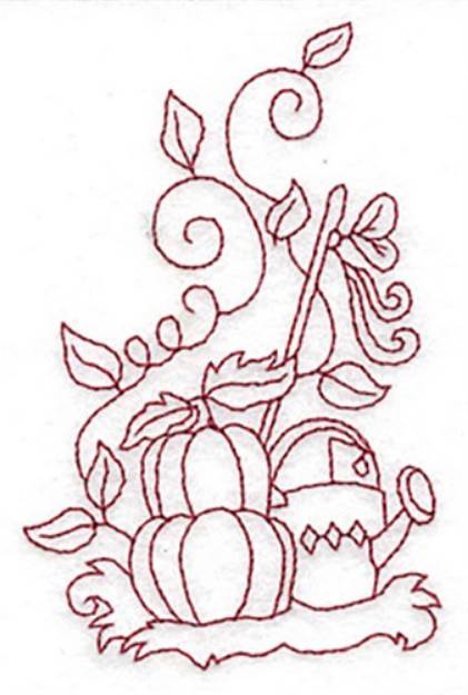 Picture of Pumpkins and Watering Can Redwork Machine Embroidery Design