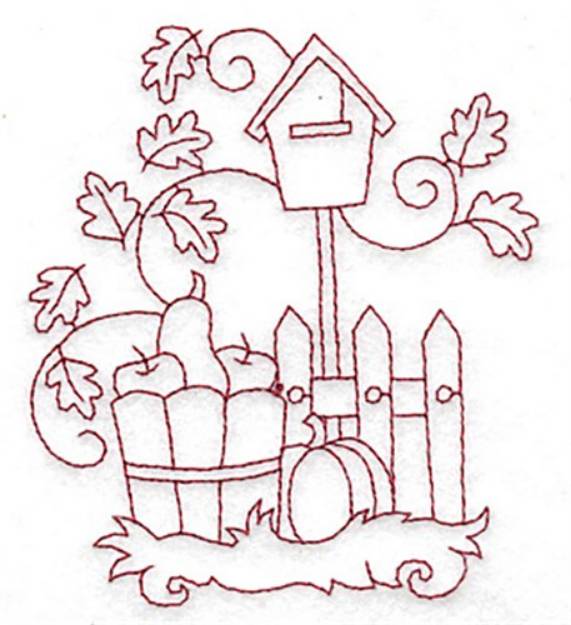 Picture of Redwork Birdhouse Machine Embroidery Design