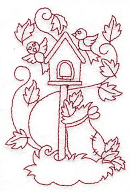 Picture of Birdhouse Redwork Machine Embroidery Design