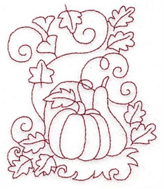 Picture of Pumpkin and Gourd Redwork Machine Embroidery Design