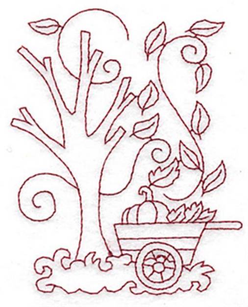 Picture of Pumpkin Wagon Redwork Machine Embroidery Design