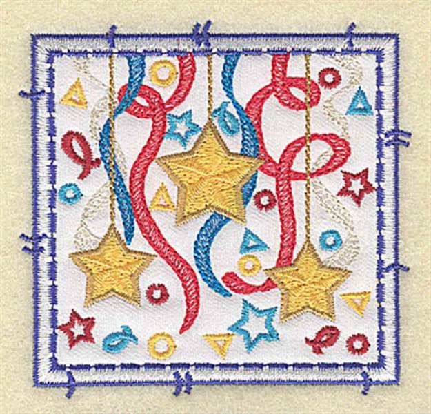 Picture of Stars Ribbon and Confetti Aapplique Machine Embroidery Design