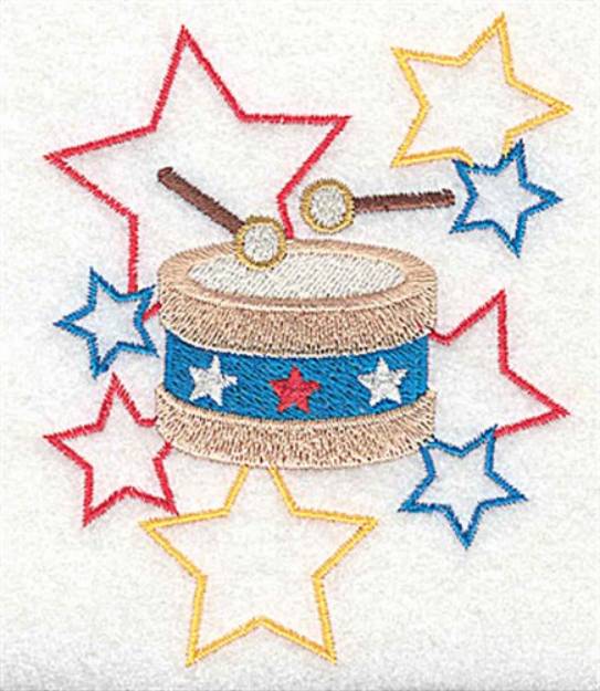 Picture of Drum and Stars Machine Embroidery Design