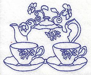 Picture of Teapot with Teacups Machine Embroidery Design
